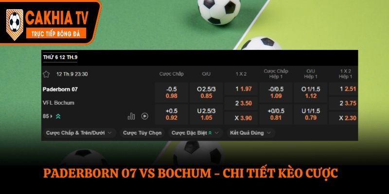 Soi kèo Paderborn 07 vs Bochum - bảng tỷ lệ kèo chi tiết